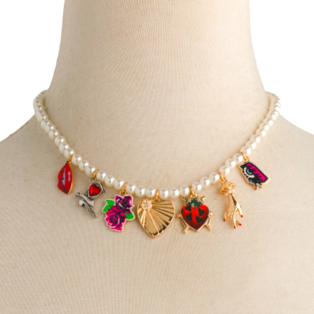 BETSEY JOHNSON Pearl Charm Necklace